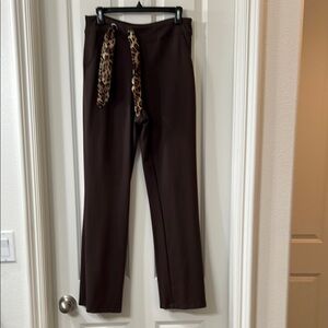 Brown Women's Pants with Leopard Print Tie